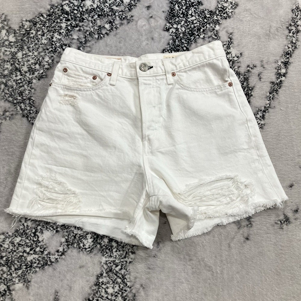 Rag & Bone Maya High Rise Shorty Denim Shorts Womens 28 White Distressed